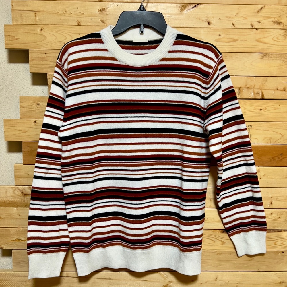 GU Japan Apparel Women’s Brown Cream Striped Pullover Sweater Top size M